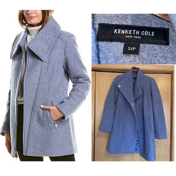 Kenneth Cole Women's Asymmetrical Pressed Boucle Wool-Blend Coat - Picture 1 of 11